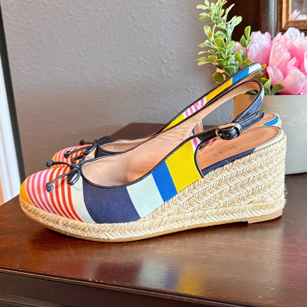Size 7.5 Kate Spade Striped Multicolor Espadrille Wedge Slingback - Women's - Picture 6 of 16